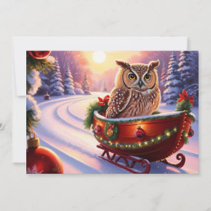 Owl on a sledge during the holidays invitation