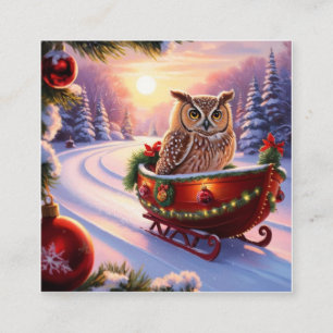 Owl on a sledge during the holidays square business card