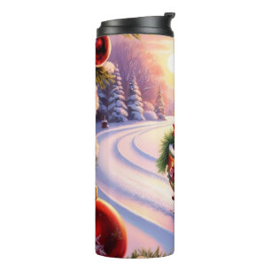 Owl on a sledge during the holidays thermal tumbler