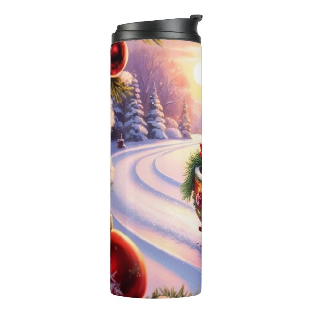 Owl on a sledge during the holidays thermal tumbler (Rotated Left)
