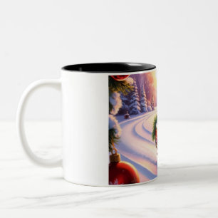 Owl on a sledge during the holidays Two-Tone coffee mug