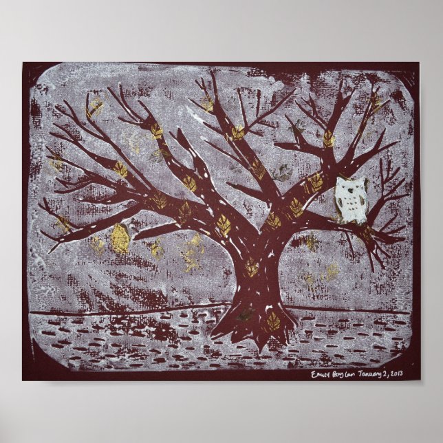 Owl on a Snowy Tree Print (Front)