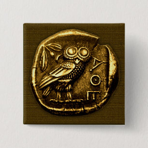 Owl on ancient greek coin 15 cm square badge