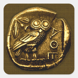 Owl on ancient greek coin square sticker