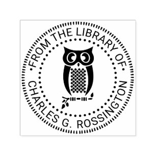 Owl on Branch Library Book Name #2 Self-inking Stamp