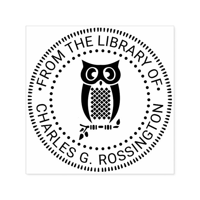 Owl on Branch Library Book Name #2 Self-inking Stamp (Design)