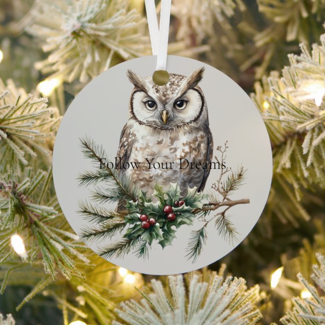 Owl on Branch  Metal Tree Decoration (Insitu)