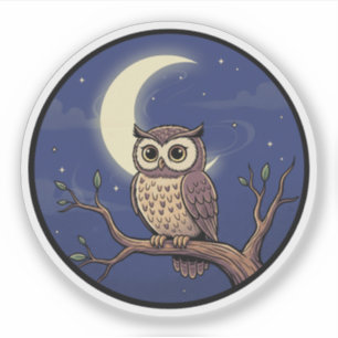 Owl on Branch - Midnight Forest Serenity