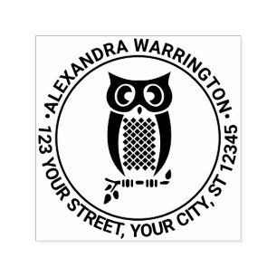 Owl on Branch Name Return Address Self-inking Stamp