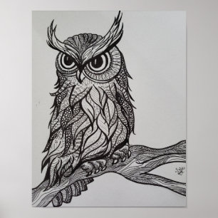 Owl on branch poster