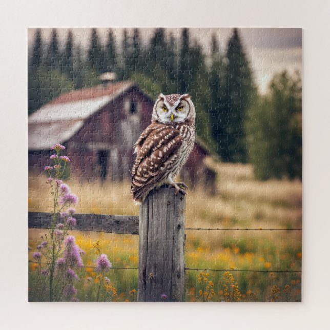 Owl On Fence Post Jigsaw Puzzle (Vertical)