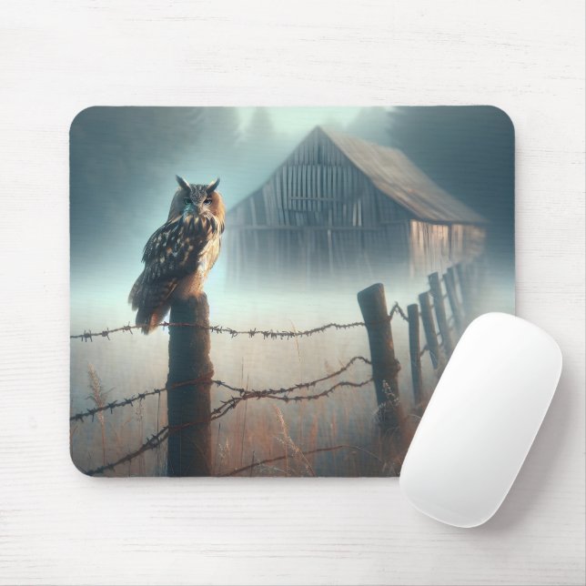 Owl On Fence Post Mouse Pad (With Mouse)