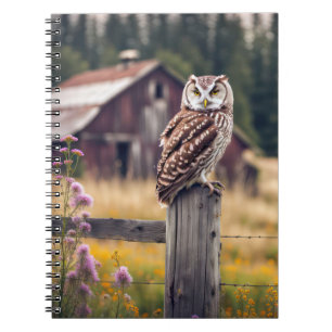 Owl On Old Fence Post Notebook