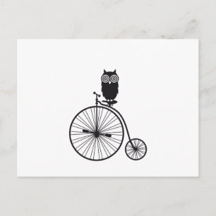 owl on old vintage bicycle postcard