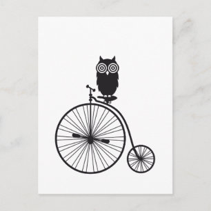 owl on old vintage bicycle postcard