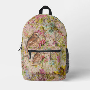 Owl on Pink Floral Background Postcard Printed Backpack