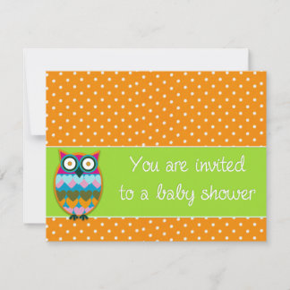 Owl on polka dots baby shower invitation