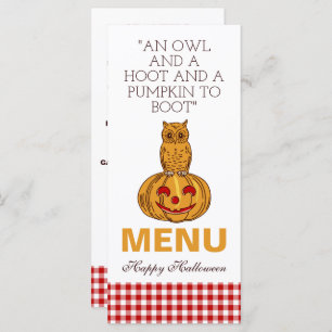 Owl on Pumpkin Gingham Pattern Menu
