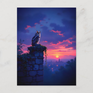 Owl on Sunset City Rooftop Postcard