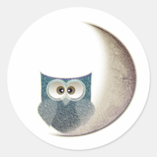 Owl on the Moon Classic Round Sticker