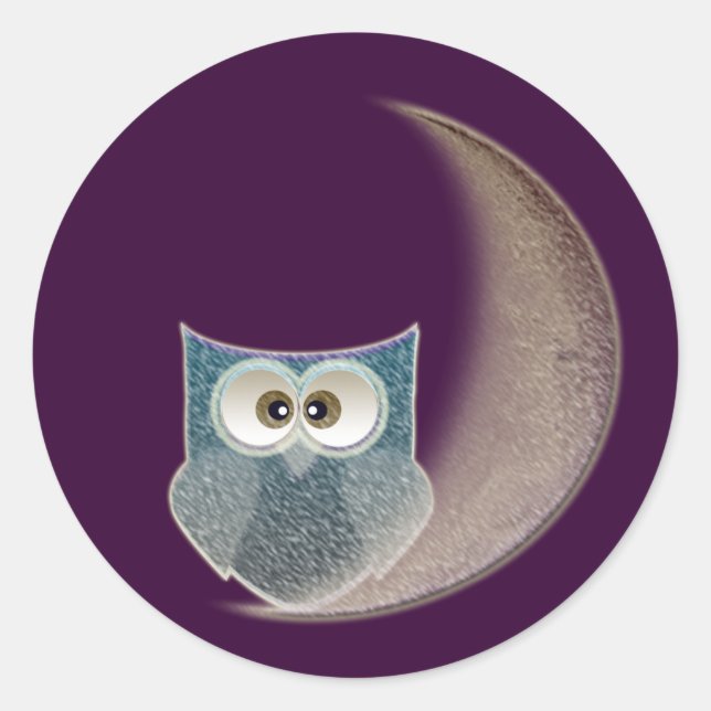 Owl on the Moon Classic Round Sticker (Front)