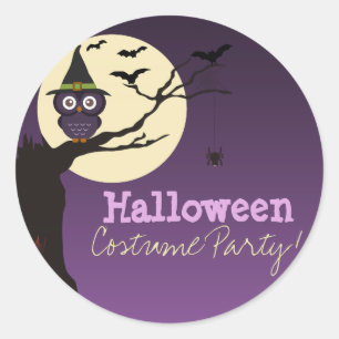 Owl on tree branch Halloween Birthday Part Sticker