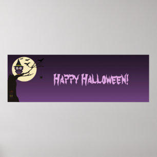 Owl on tree branch Halloween Birthday Party Banner Poster