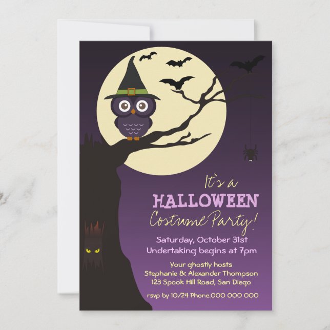 Owl on tree branch Halloween Birthday Party Invitation (Front)