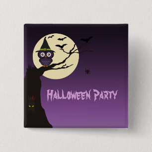 Owl on tree branch Halloween Party Button