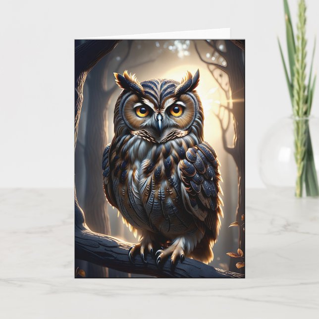 Owl on Tree Branch in Forest Blank Thank You Card (Front)