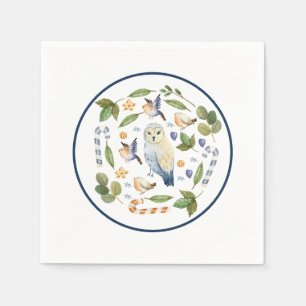 Owl on Tree Stump Birds Leaves Candy Canes Napkin