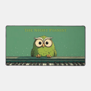 Owl over Keyboard against Green Background Desk Mat