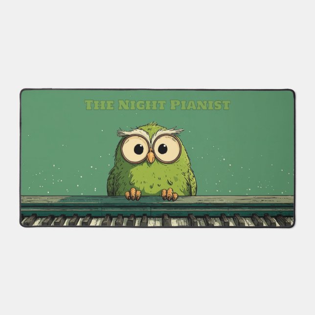 Owl over Keyboard against Green Background Desk Mat (Front)