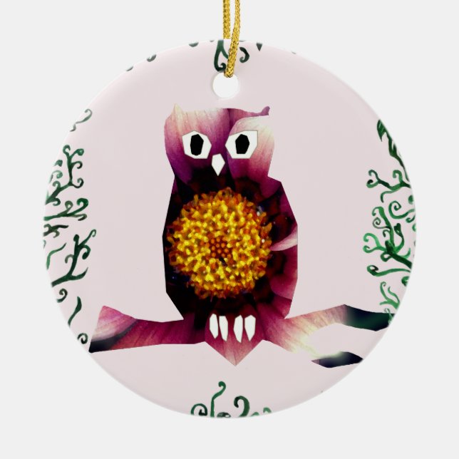 Owl, Owl Bird Floral Art  Circle Ornament (Front)