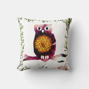 Owl, Owl Bird Floral Art  Throw Cushion