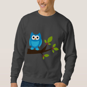 Owl Owls Bird Birds Blue Cute Tree Cartoon Animal Sweatshirt