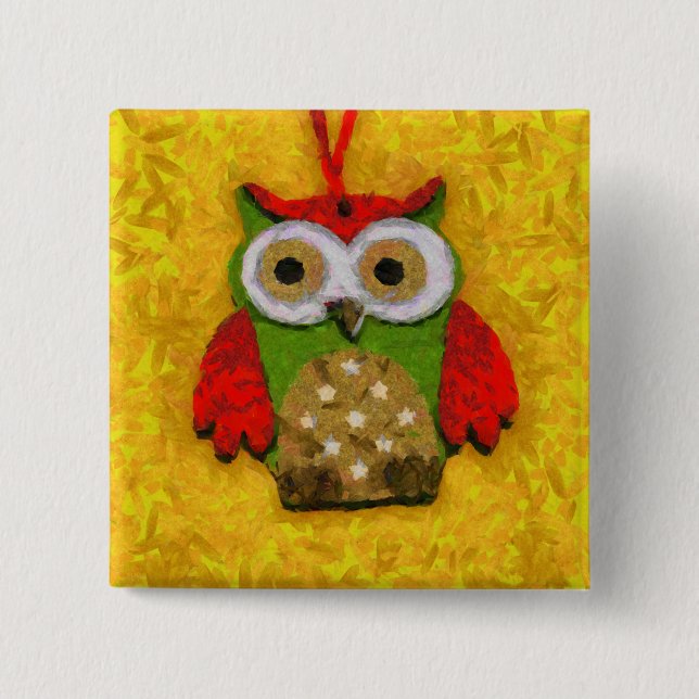 Owl painting 15 cm square badge (Front)