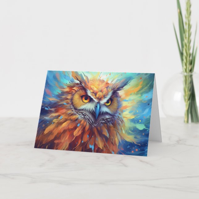 Owl Painting Abstract Art Colourful Watercolor Card (Front)