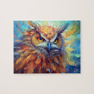 Owl Painting Abstract Art Colourful Watercolor Jigsaw Puzzle