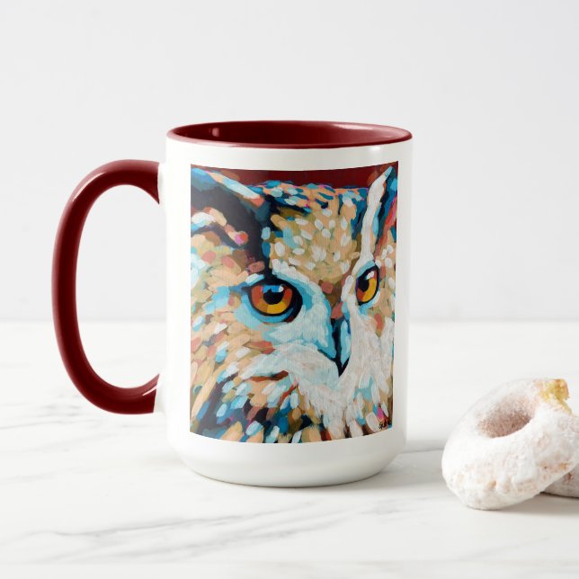 Owl Painting - Gift for Animal Lovers Mug (With Donut)