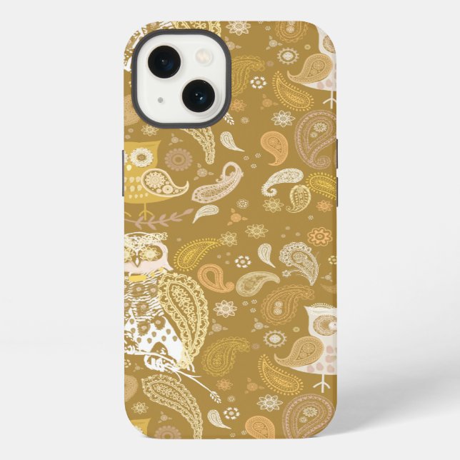 Owl paisley beige pattern iPhone case (Back)