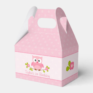 Owl Party Favour Gable Box (Pink Girl Birthday)