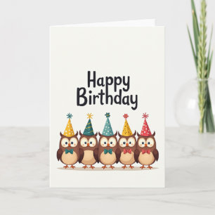 Owl Party Hats Birthday Card