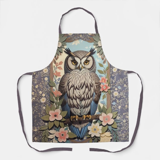 Owl Pastel Floral William Morris Inspired Apron (Front)