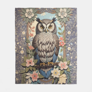 Owl Pastel Floral William Morris Inspired Fleece Blanket