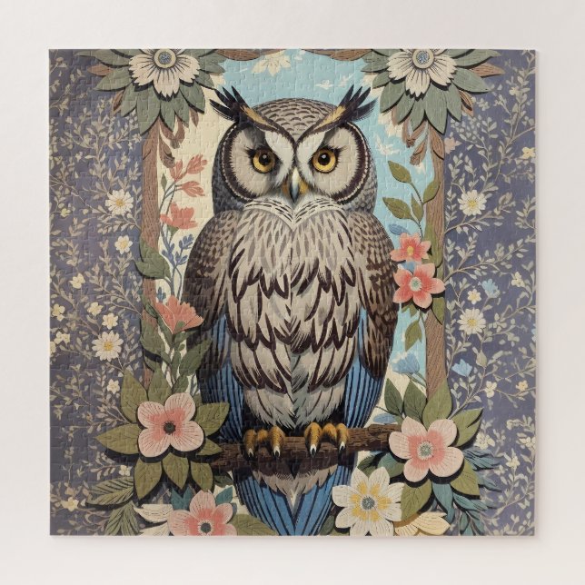 Owl Pastel Floral William Morris Inspired Jigsaw Puzzle (Vertical)