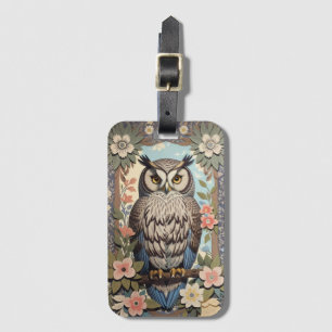 Owl Pastel Floral William Morris Inspired Luggage Tag