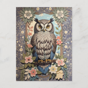 Owl Pastel Floral William Morris Inspired Postcard