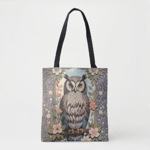Owl Pastel Floral William Morris Inspired Tote Bag