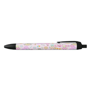 Owl Pastel Pink Black Ink Pen